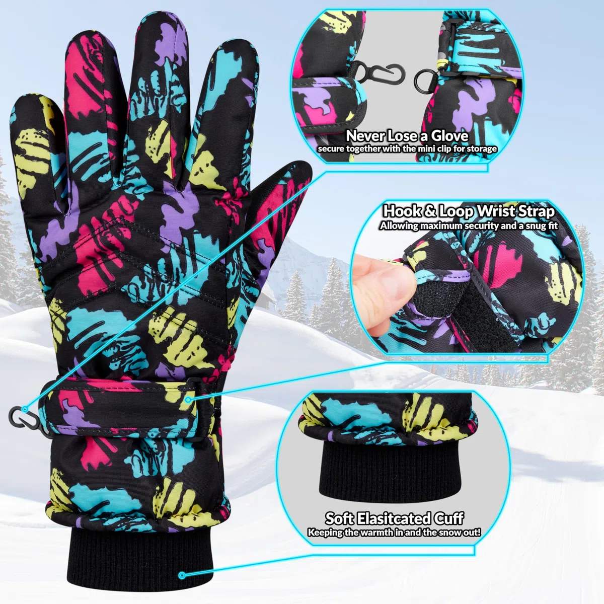 CityComfort Guanti da Sci per Bambine e Ragazze - Guanti Invernali Termici Impermeabili con Touch Screen per Neve Guanti Snowboard Freddo 6-15 Anni