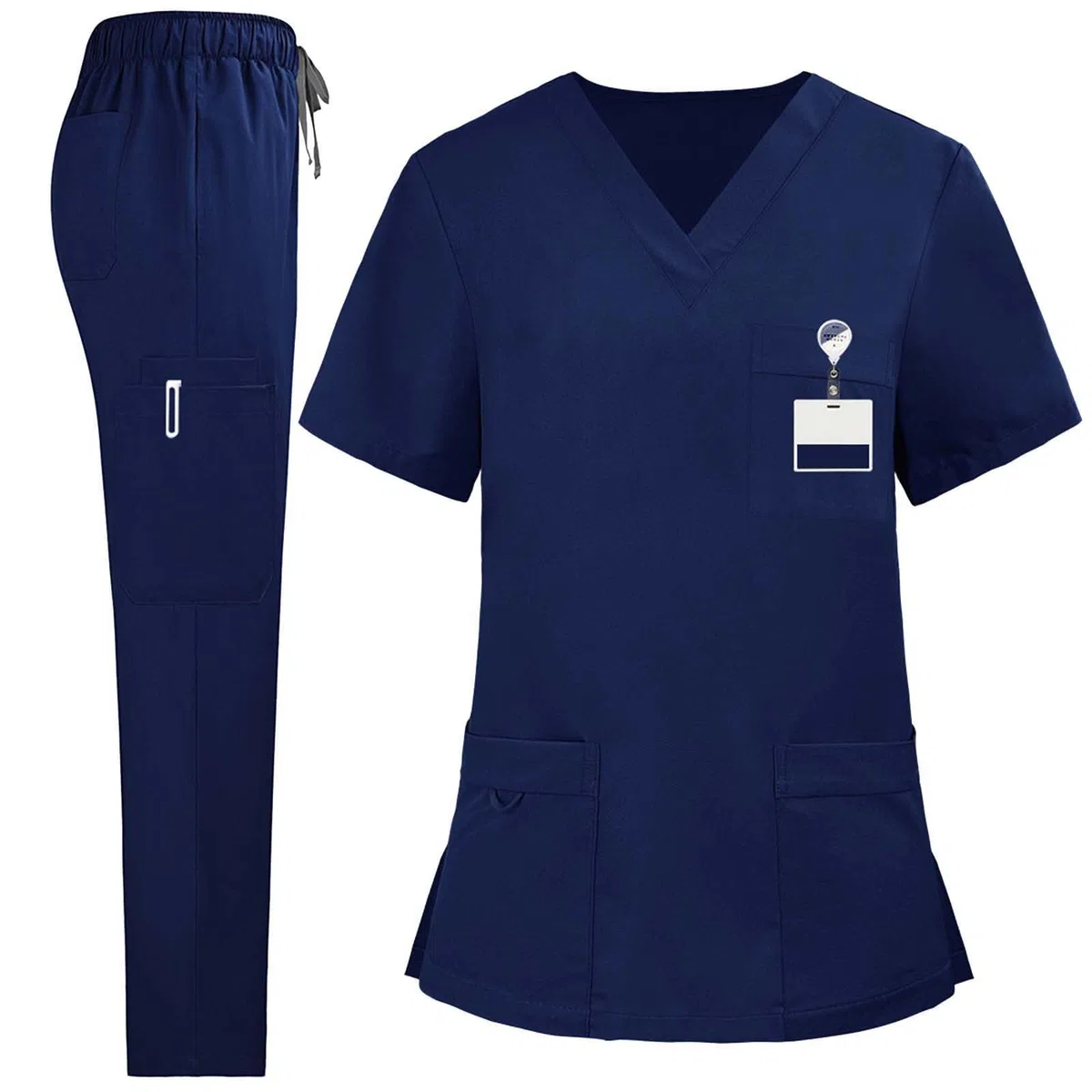HAOLEI Divisa Sanitaria Donna Cotone Divisa Sanitaria Set con Casacca e Pantalone Sanitaria Uniformi Infermiera Ospedaliere con Cordoncino Camice Medico Donna Set Uniforme Maglia Frontale & Pantaloni
