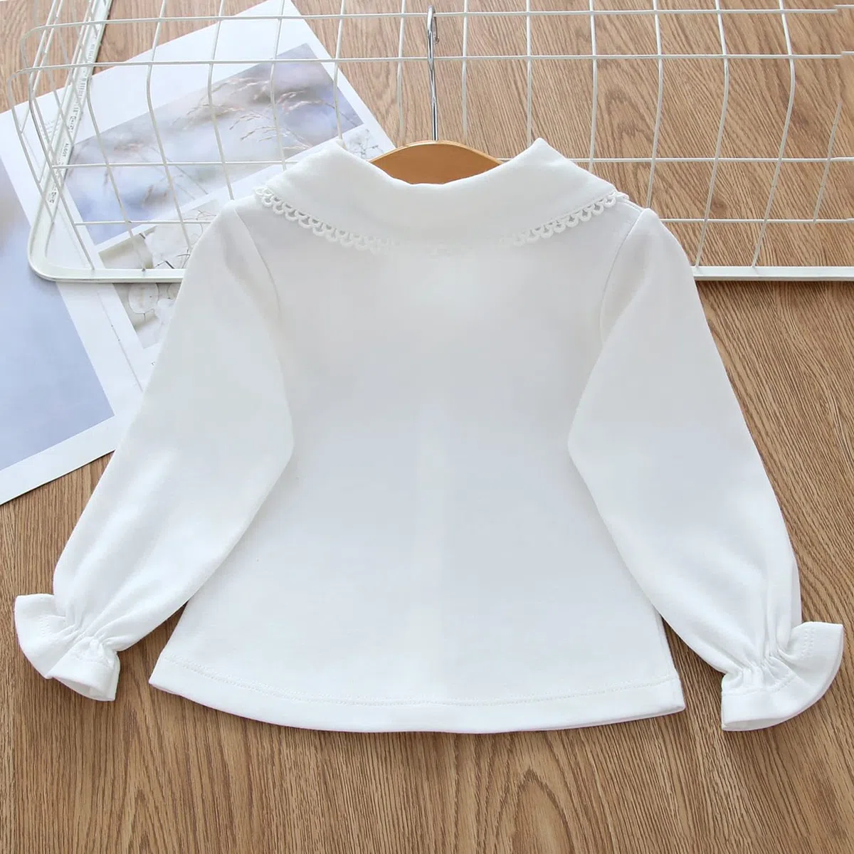 Bebè Bambino Bambina Ragazze Maglia a Maniche Lunghe in Cotone Colletto Peter Pan Chiusura con Bottoni Elastico Magliette Camicette per 0-2 Anni - Tinta Unita Bianco Taglia 56/62/68/74/80/86/92 0-24M