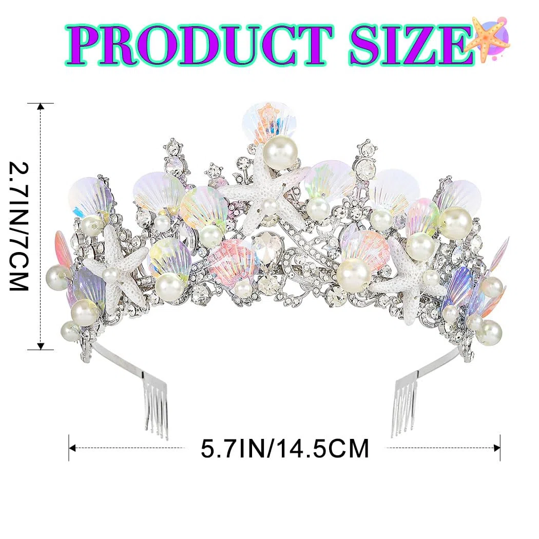 Costume da sirena fascia stelle marine perline tiara e corona argento Festival Sparkly Shell accessori per capelli per le donne