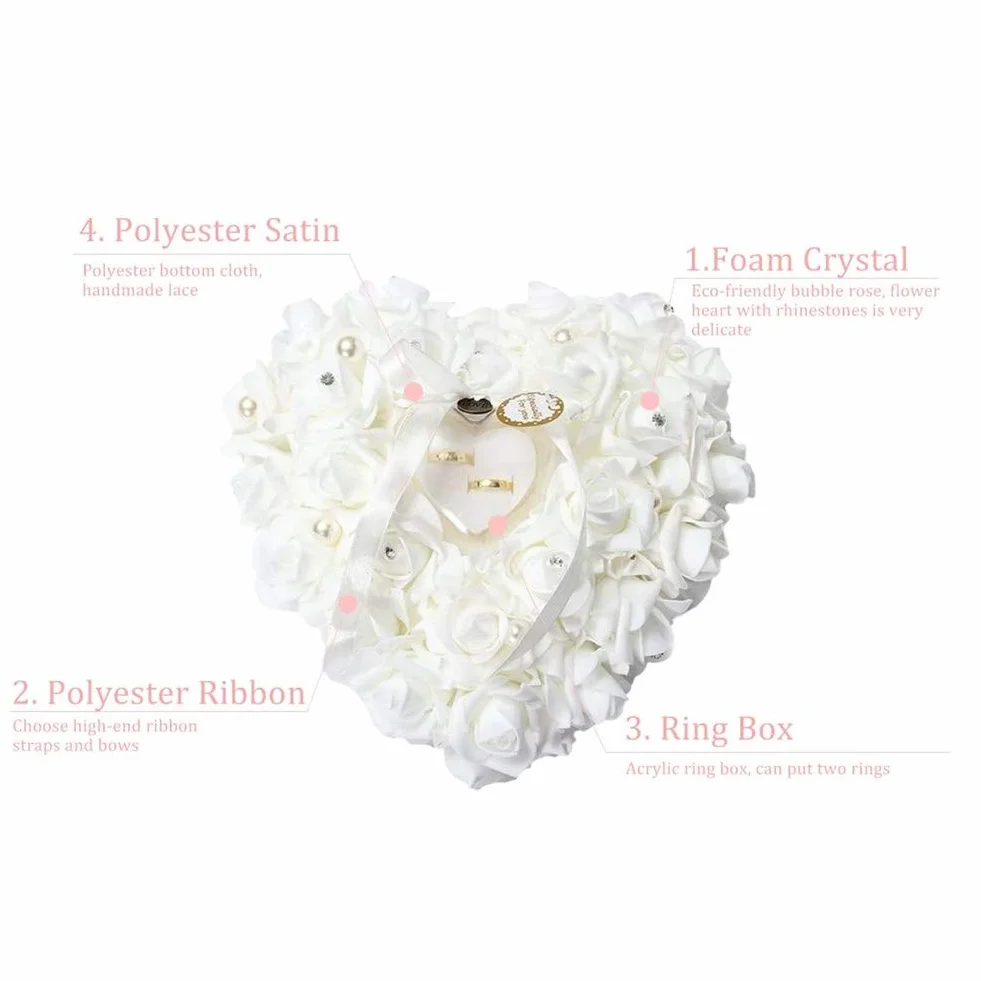 Cuscino per fedi nuziali in nastro, romantico, a forma di cuore, per portare gli anelli di nozze, cuscino, bomboniera, porta regalo, decorazione, dimensioni 24 x 25 cm