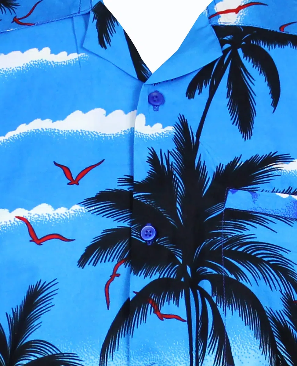 King Kameha Funky Camicia-Hawaiana Uomo Manica-Corta Elegante Palme Tropicali per Le Vacanze al Mare Unisex