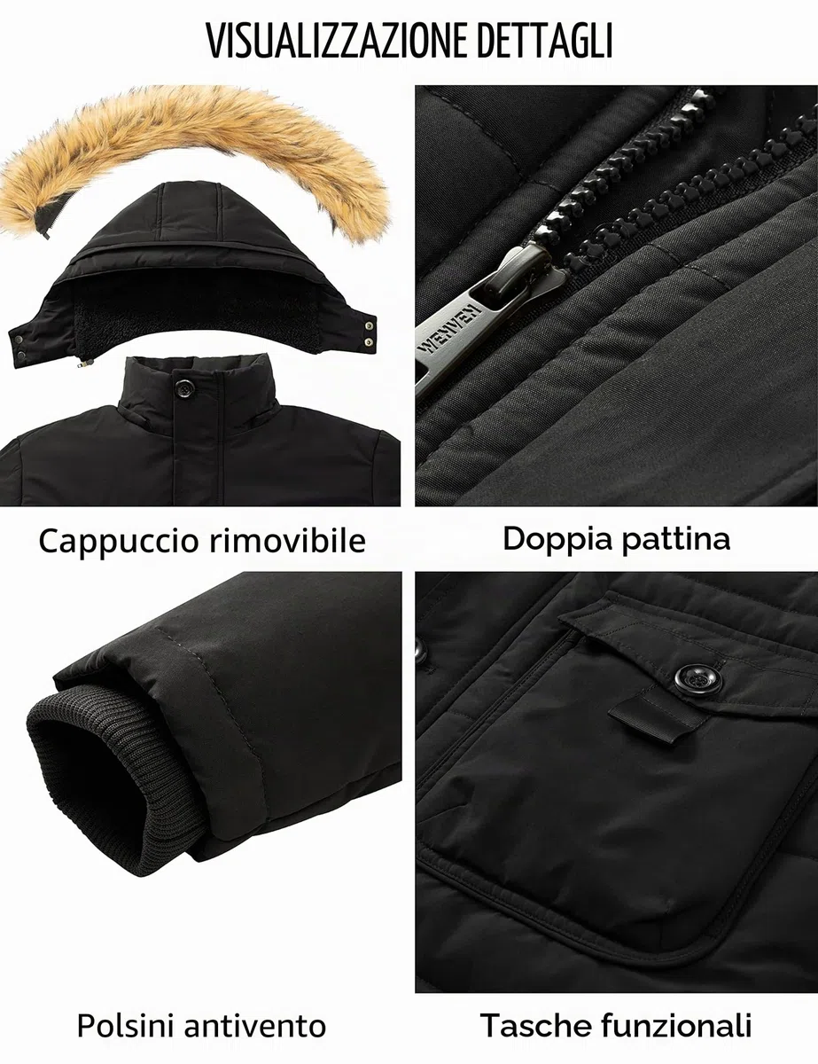 WenVen - Giacca a vento da uomo, in pile, con cappuccio rimovibile