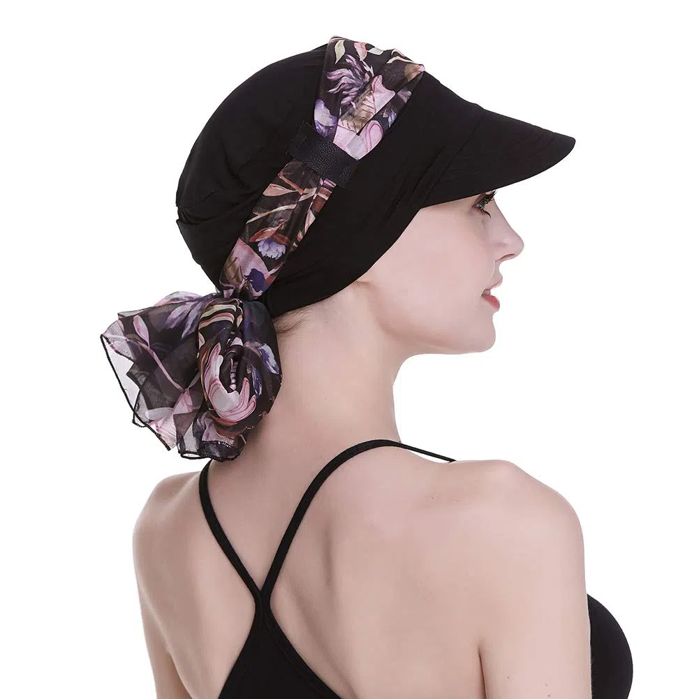 Newsboy - Berretto da donna per chemioterapia, con sciarpa, per perdita di capelli, disponibile tutto l'anno