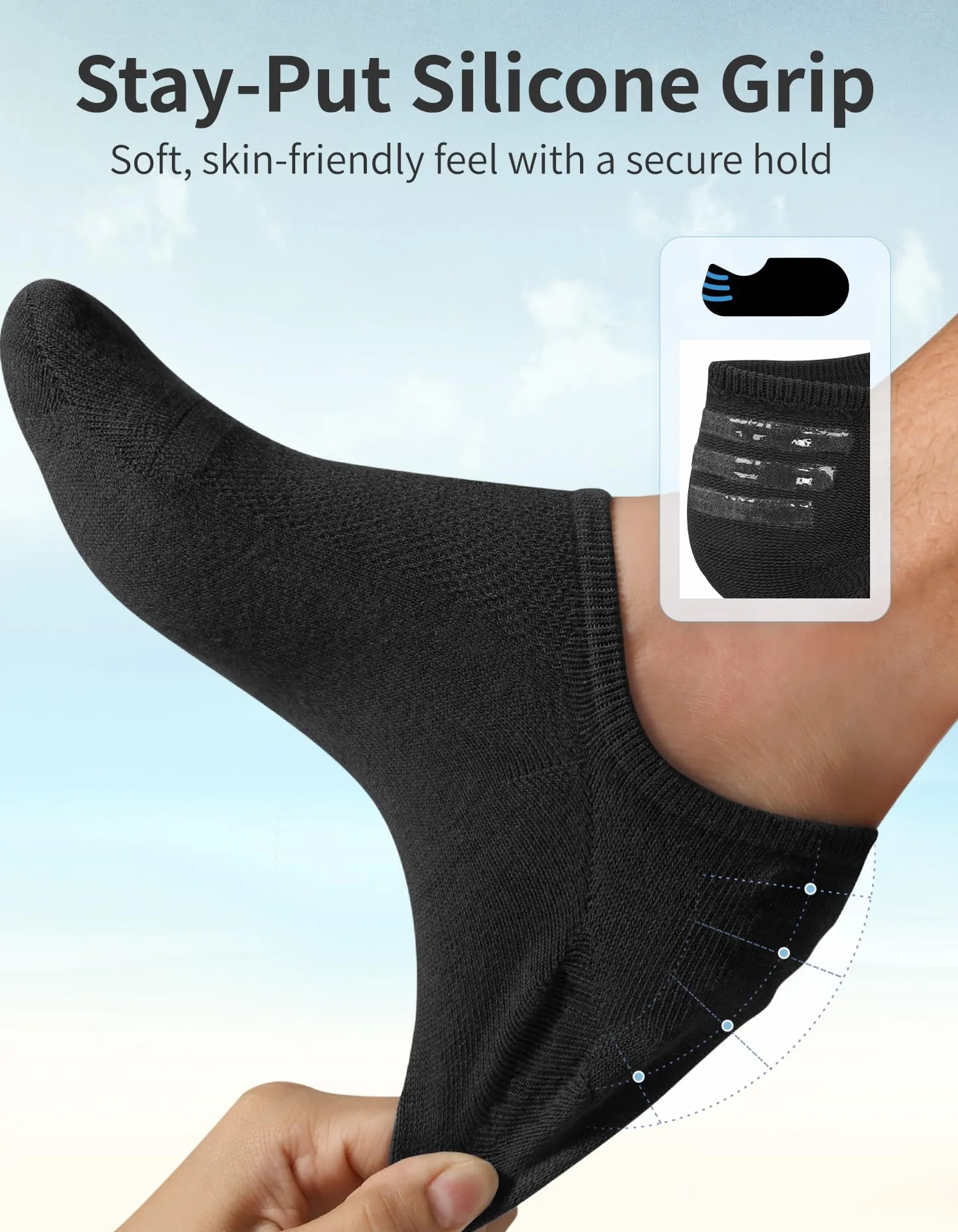CLOSEMATE 6 Paia Fantasmini Uomo Donna Antiodore e Traspirante Cotone Calzini Invisibili Estivi Antiscivolo con 3 Strisce in Silicone Sportive Calze Corte Basse