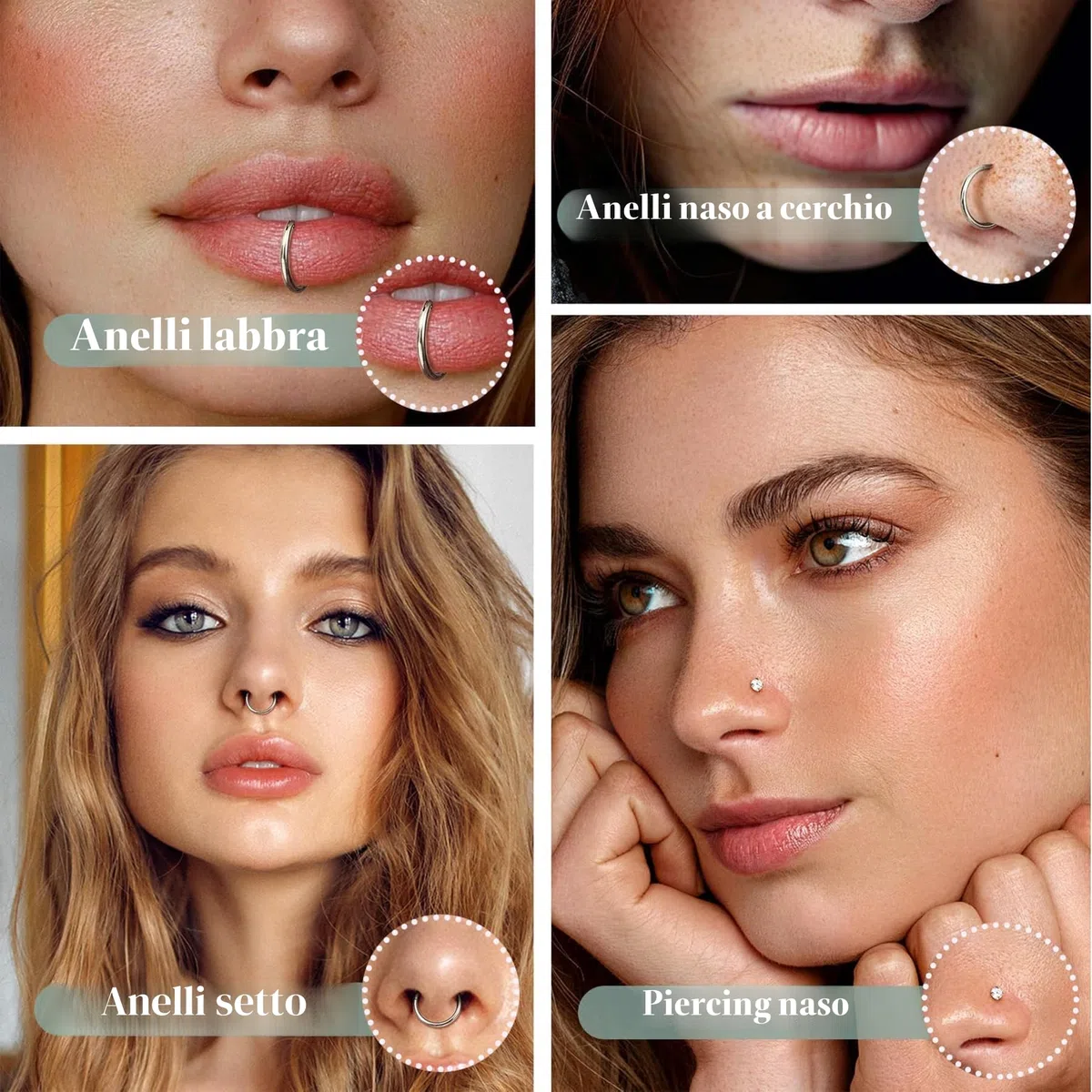 LAURITAMI 6 Pezzi 20G Piercing Naso Acciaio Inossidabile,Cerchio Anello Septum Clicker 8mm 10mm e L Forma Vite Forma Piercing Naso Oro Argento Brillantino Con Zirconi Gioielli per Donne Uomini