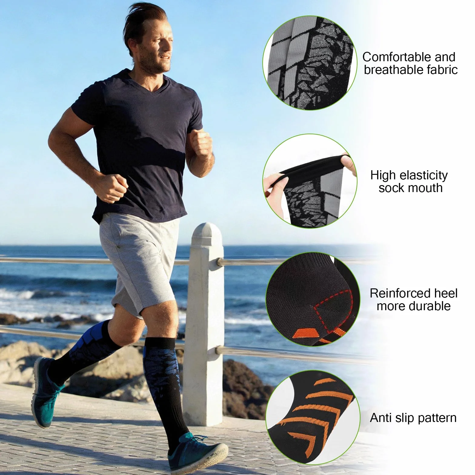 6 Paia Calze a Compressione Graduata Donna e Uomo, 18-25mmHg Calze Elastiche a Compressione, Calze al Ginocchio, supporto per la corsa sportiva Ciclismo Trekking