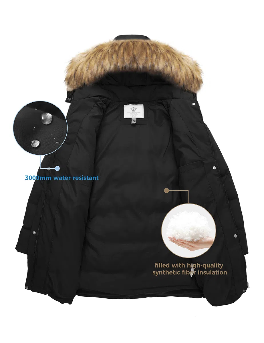 WenVen Piumino Donna Invernale con Ispessito Cappuccio Rimovibile in Pelliccia Sintetica