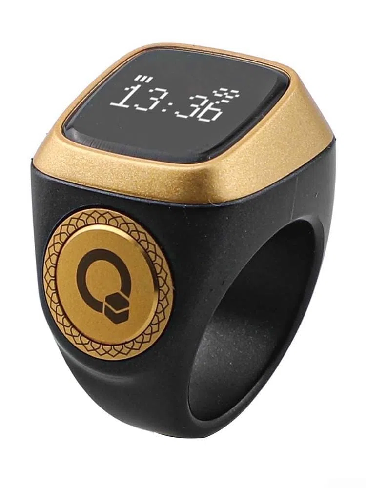 Contatore per anelli con schermo, anello impermeabile per musulmani, conteggio digitale Tasbih e promemoria di preghiera (18 mm nero)