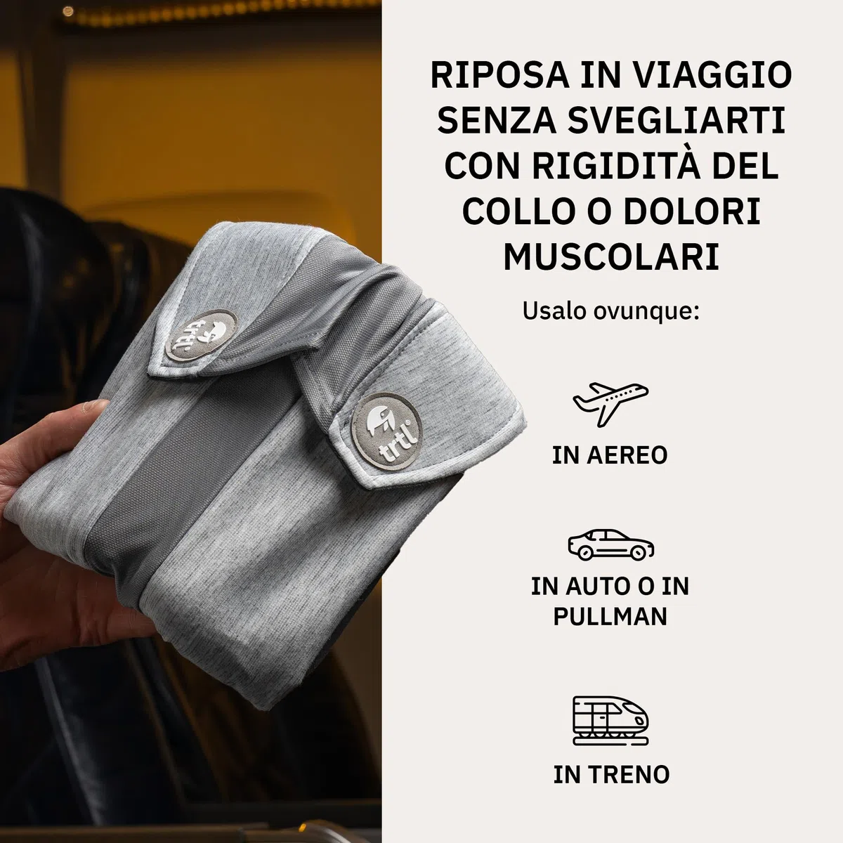 Trtl Travel Pillow Plus Grigio | Cuscino da viaggio regolabile in altezza | Per viaggiare comodamente in aereo, auto e autobus | Sistema di supporto unico | Salvaspazio