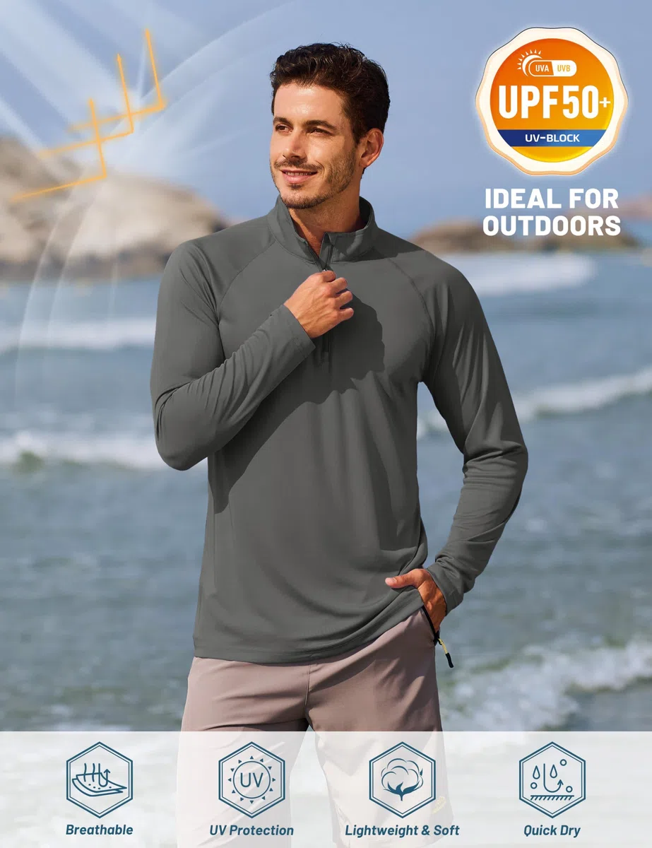 TACVASEN Uomo Cerniera 1/4 Shirts Crema Solare UPF 50+ Maniche Lunghe