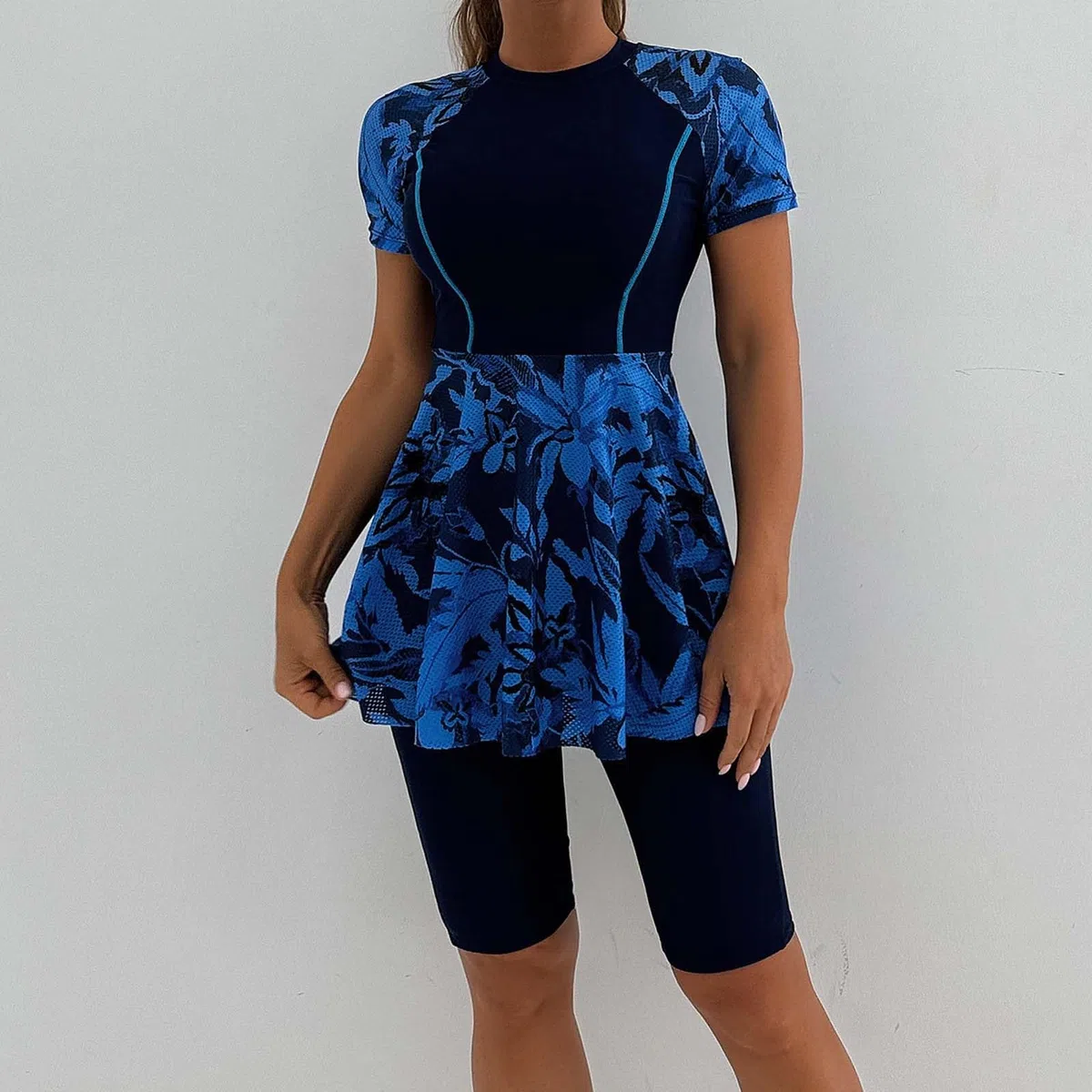 2 Pezzi Floreale Stampato Moda Burkini Donne Musulmano Manica Corta Costumi Da Bagno Arabo Burkini Tinta Unita Confortevole Top Da Bagno