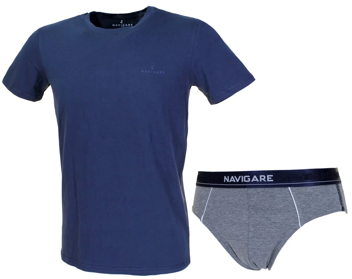 Navigare Completo intimo Uomo t-shirt con slip o boxer Nero o Blu (21563 Slip Navy, L)