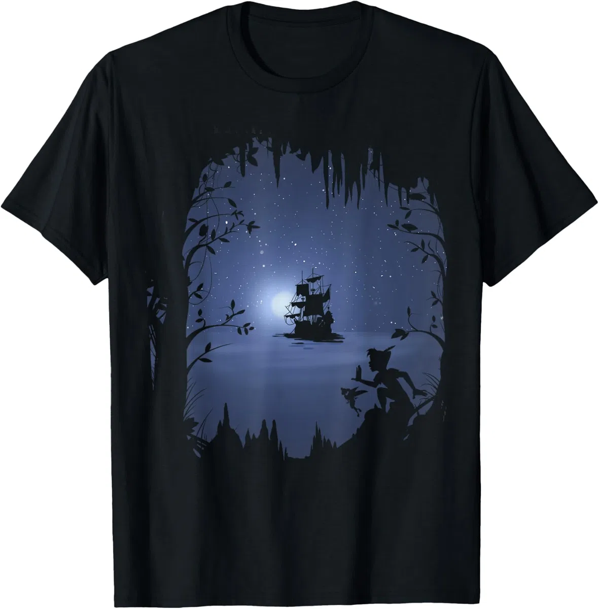 Disney Peter Pan Moonlit Pirate Ship Silhouette Maglietta