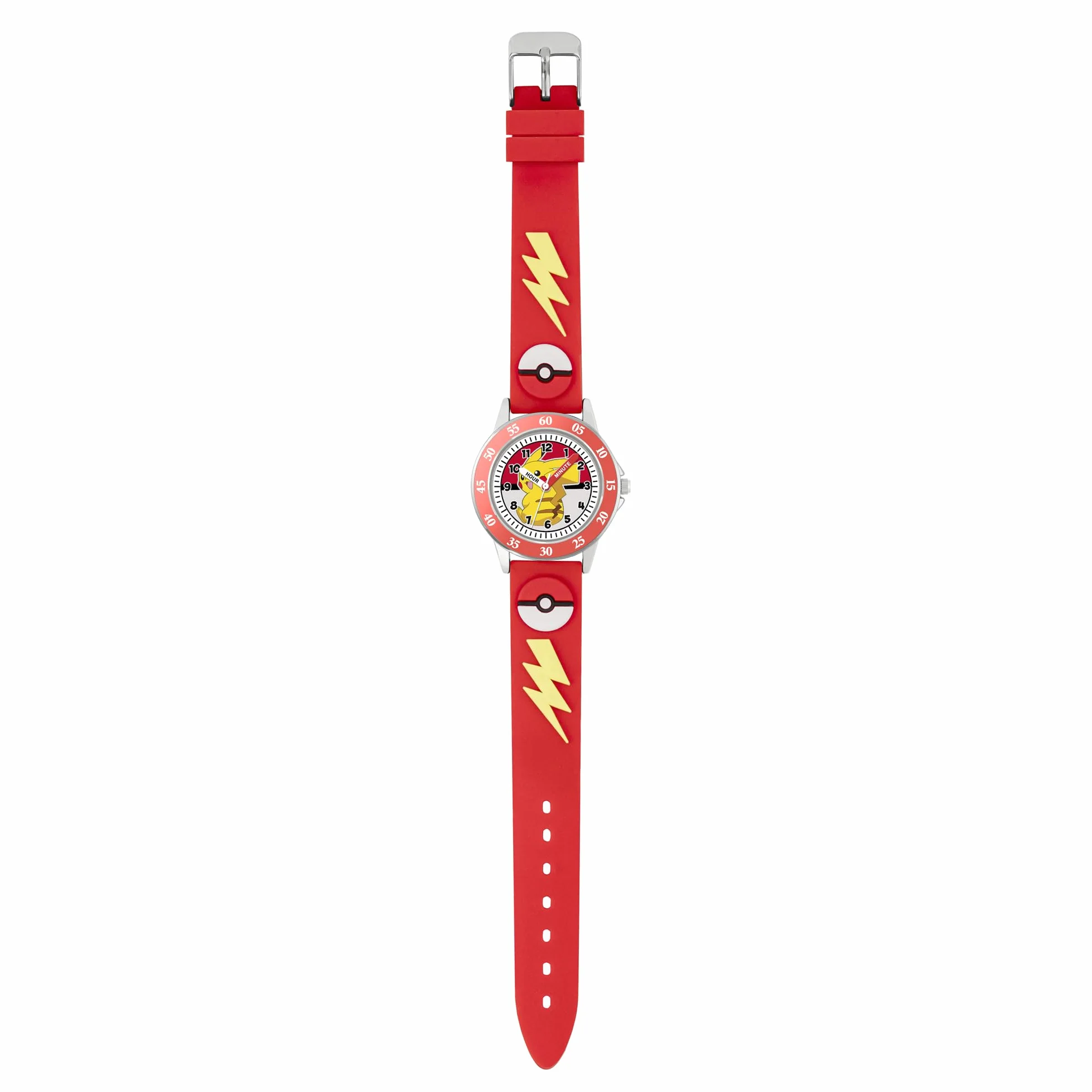 Peers Hardy Pokemon Kids Time Teacher Bracciale in silicone 3D per imparare a dire ora POK9074, rosso
