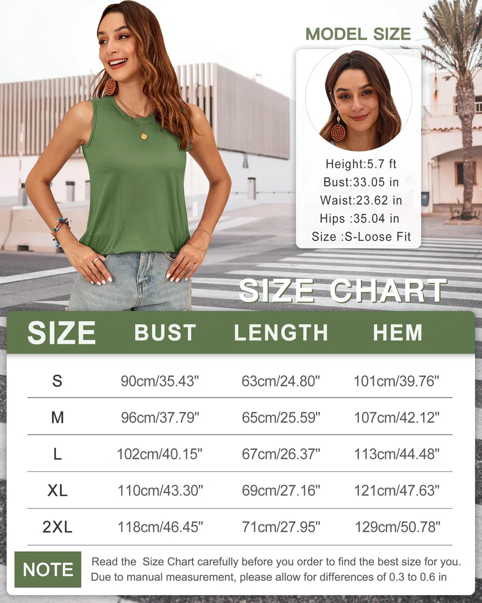 WNEEDU Canottiera da Donna Canottiere Senza Maniche estive Canotte a Collo Tondo T Shirt Lunghe Basic 2024