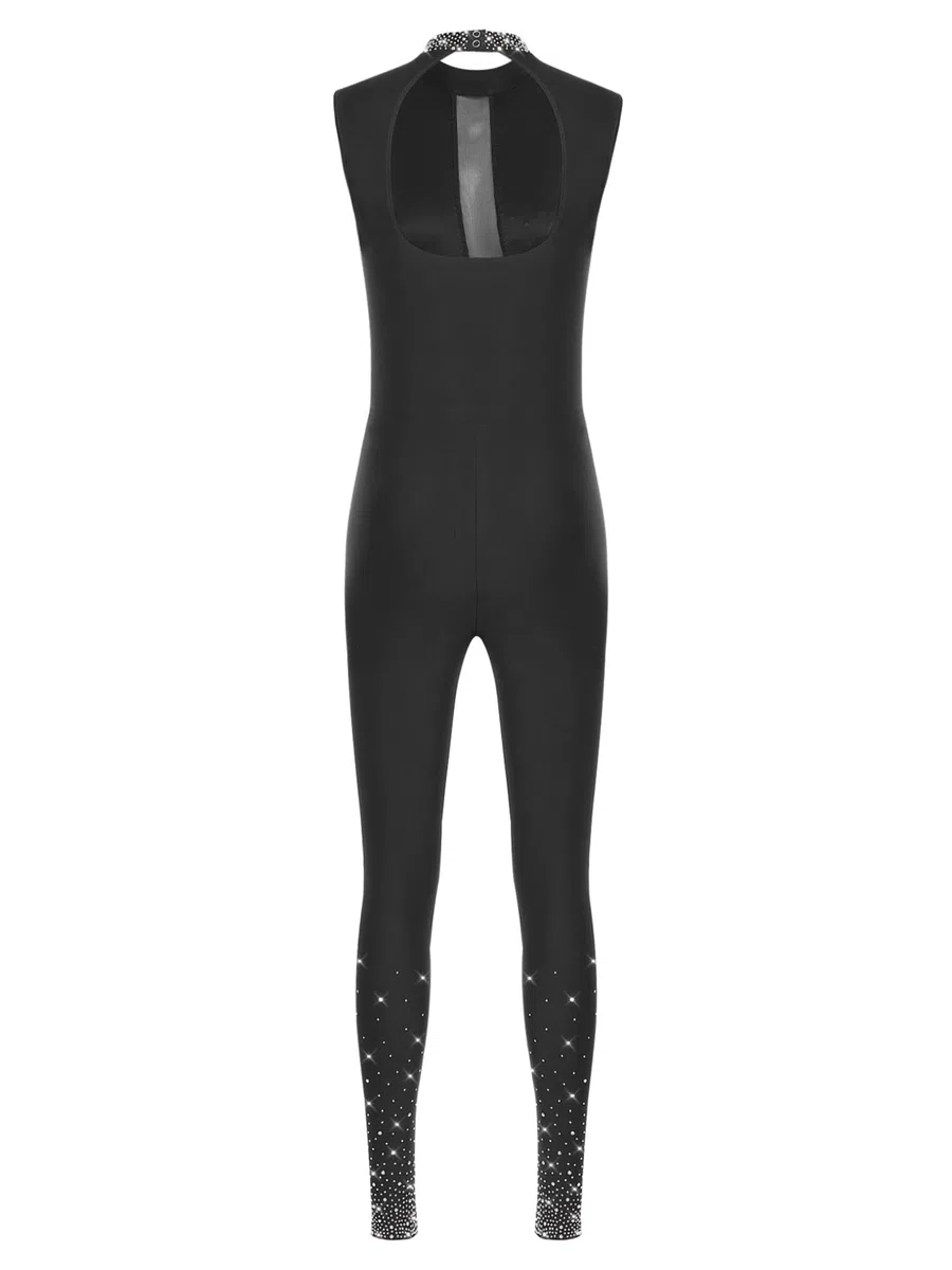 Freebily Body Danza Donna Senza Maniche Tuta Intera da Pattinaggio Artistico Balletto Leotards Body Danza Classica Moderna Costume da Ballo Latino Americano Dancewear