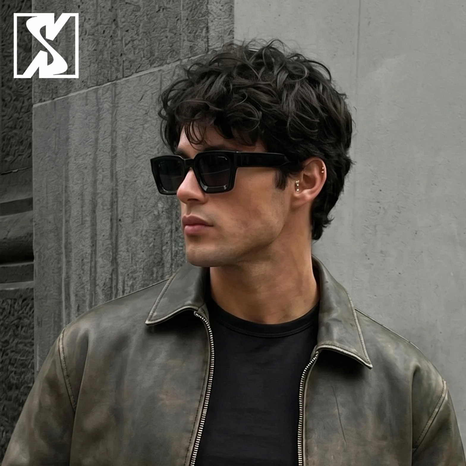 SHEEN KELLY Retangle spesse con occhiali da sole robusti rettangolari per donne uomini alla moda classici stretti piazza nera di tartaruga telaio in tela da sole