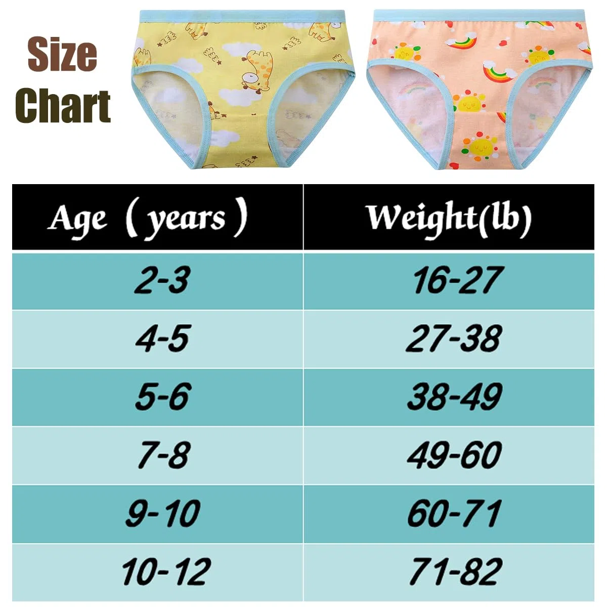Confezione da 12 Mutandine per Bambine 100% Cotone Mutandine Intimo per Neonati (2-12 Anni)