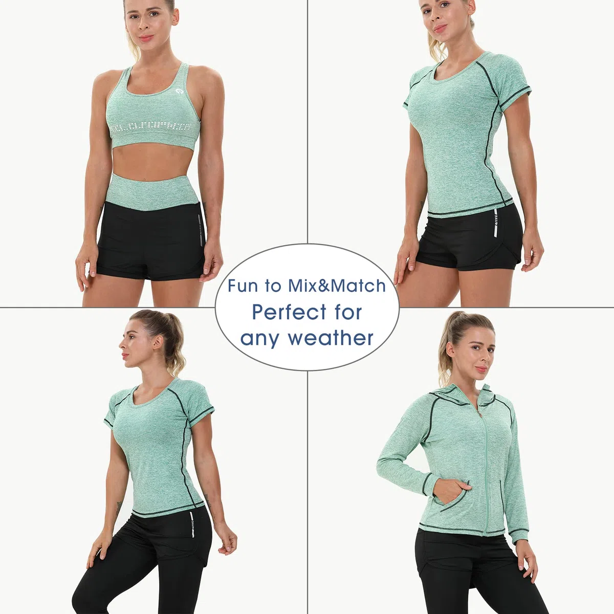 JULY'S SONG Set da donna per yoga, corsa, jogging, palestra, sport, fitness, 5 pezzi