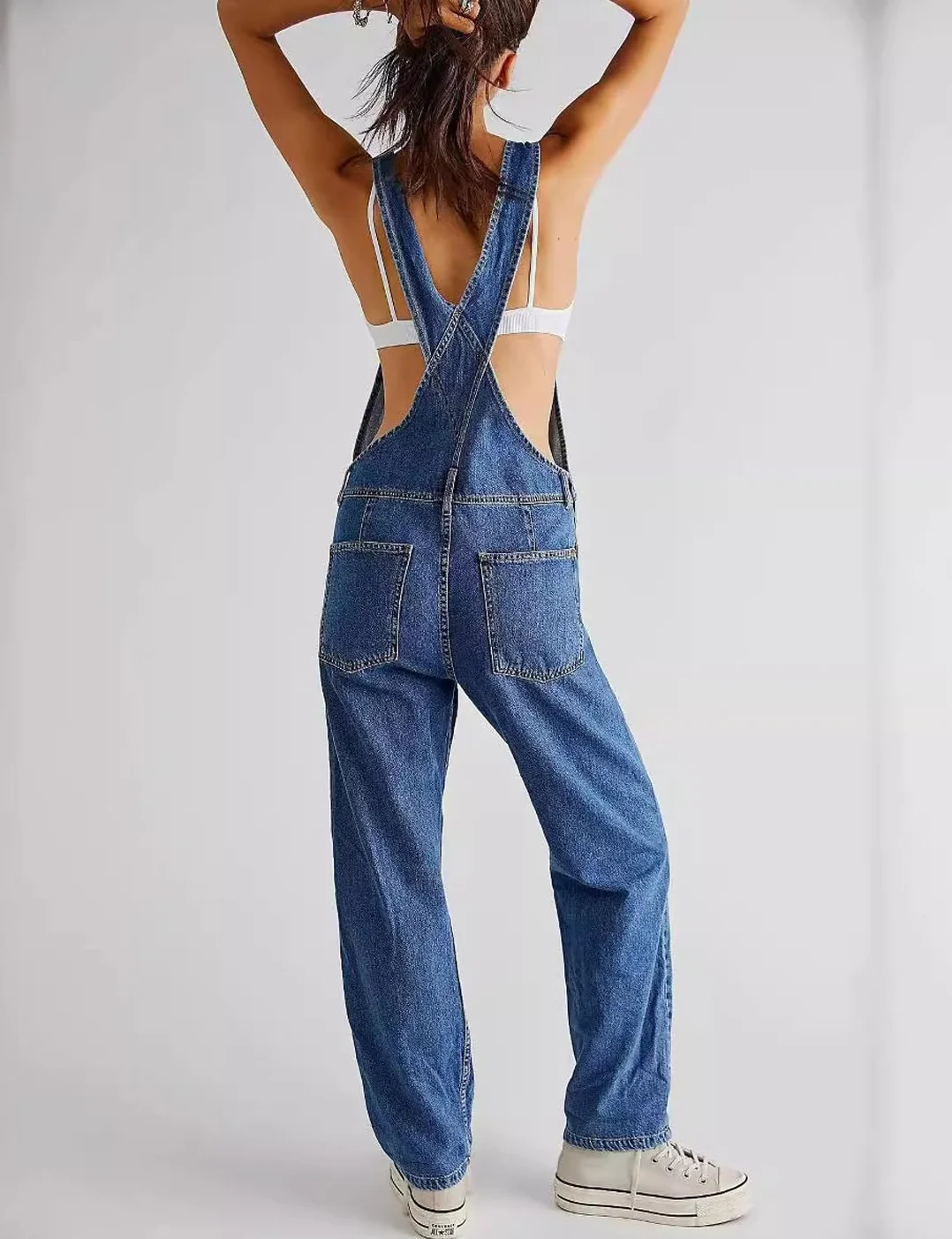 Sukany Salopette da donna casual in denim con spalline regolabili larghe salopette pagliaccetto tuta harem pantaloni