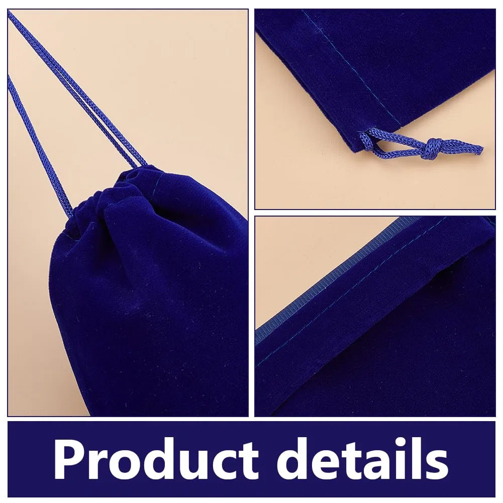 PH PandaHall Confezione Da 30 buste per Gioielli In Velluto, Sacchetti per Gioielli In Velluto Blu Da 15x12 cm con Coulisse. Sacchetti per Confezioni Regalo per Gioielli, Bracciali, Orologi
