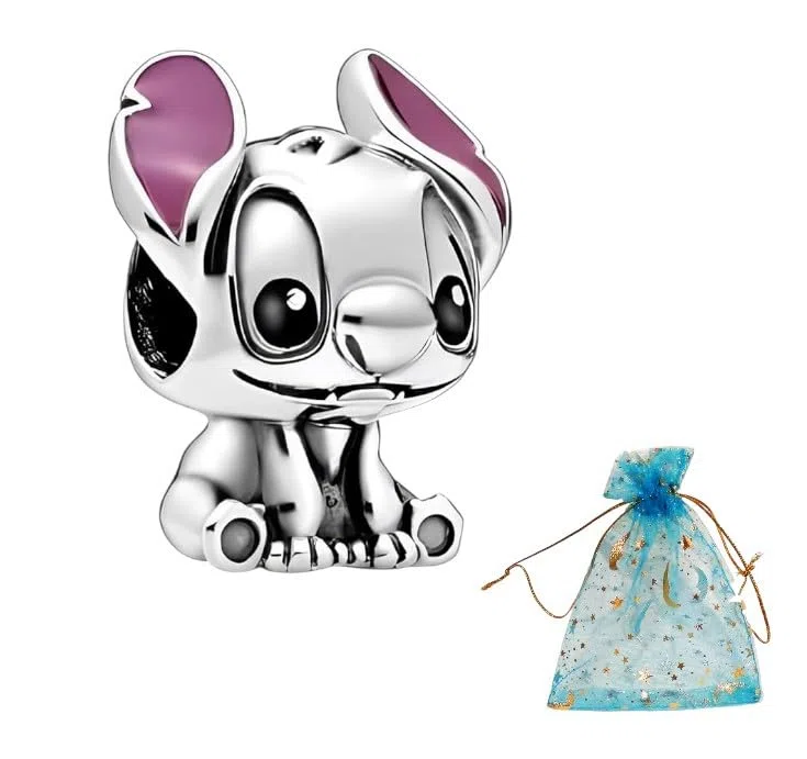 Charm Stitch in Argento 925 (S925) – Ciondolo compatibile con bracciali europei e principali marche – Per bracciale donna/bambina – Regalo per fan di Lilo e Stitch + sacchettino