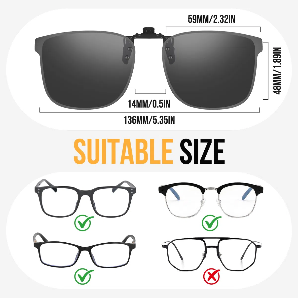 Clip Occhiali da Sole Polarizzati - Flip Up Lenti da Sole per Occhiali da Vista Sovraocchiali Uomo Donna Protezione UV400