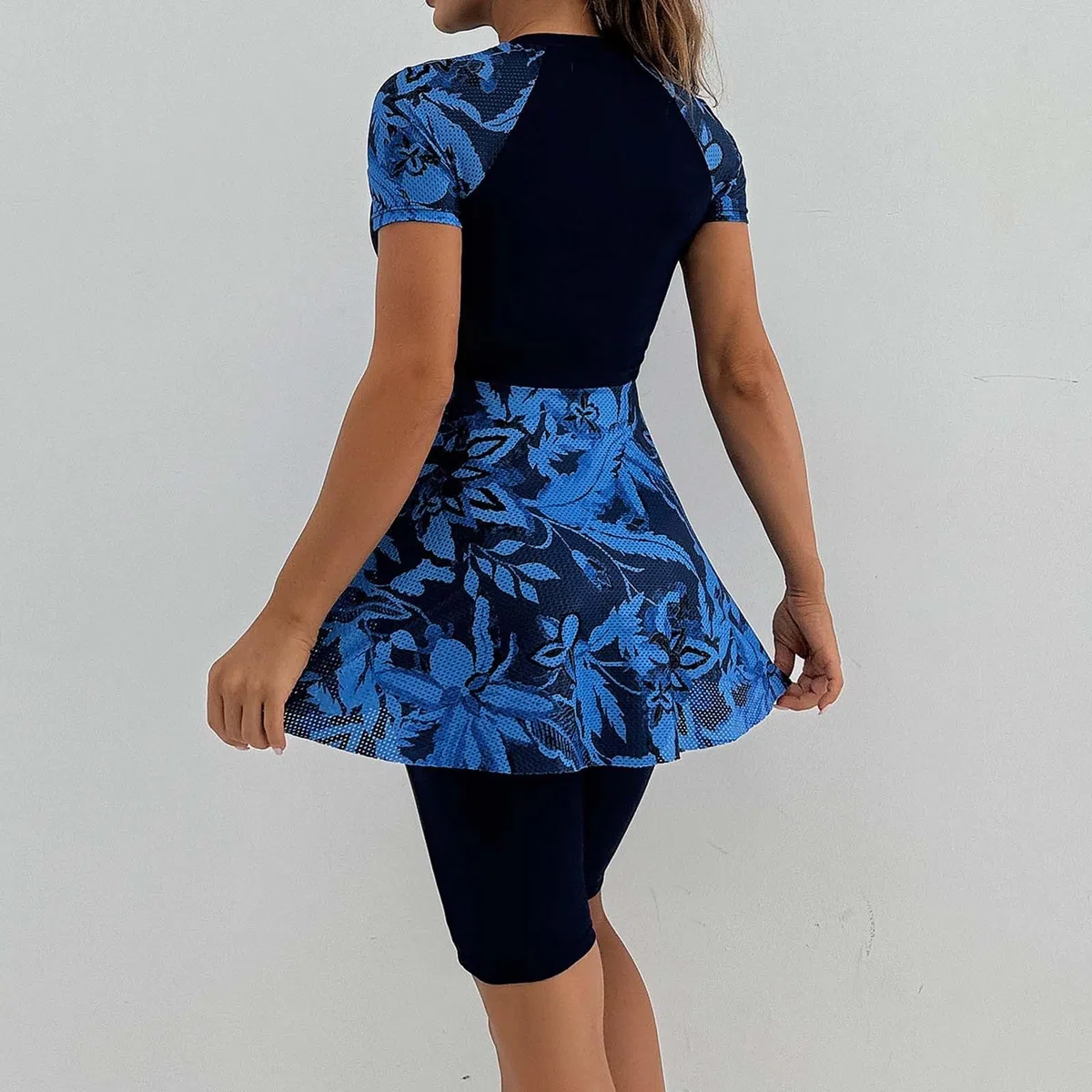 2 Pezzi Floreale Stampato Moda Burkini Donne Musulmano Manica Corta Costumi Da Bagno Arabo Burkini Tinta Unita Confortevole Top Da Bagno