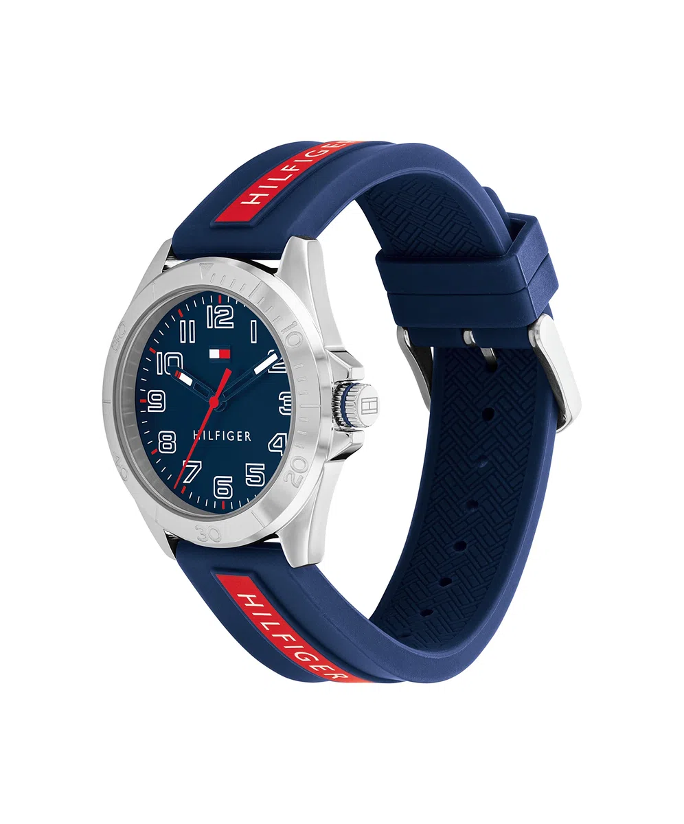 Tommy Hilfiger Orologio con Movimento al Quarzo a Tre Lancette per i Giovani con Cinturino in Acciaio Inossidabile o in Silicone – Disponibile in Argento, Blu, Rosa o Nero