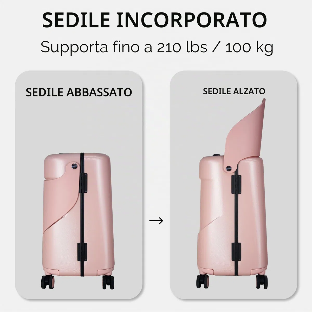 MiaMily Bagaglio a 4 ruote con sedile per bambini con cintura di sicurezza, tasca impermeabile, maniglia regolabile e corpo rigido con capacità di 43 litri