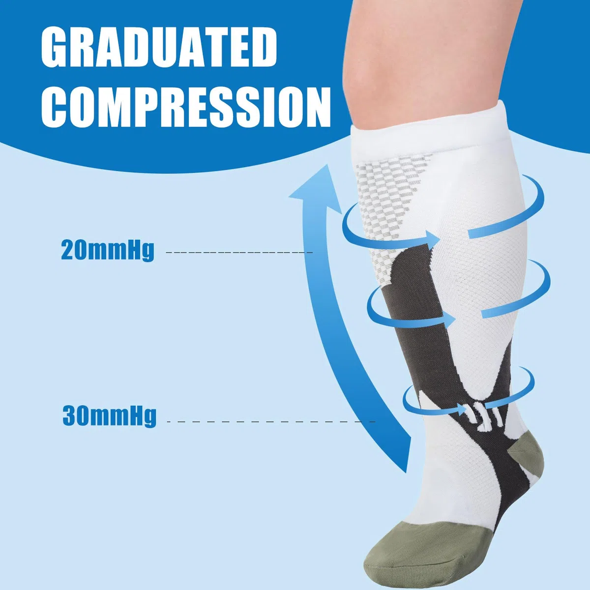 LEOSTEP 2XL-5XL Plus Size Calzino di compressione per uomini e donne Largo vitello (3 coppie) tubo lungo antiscivolo ideale per corsa, ciclismo, escursionismo Calzine di viaggio