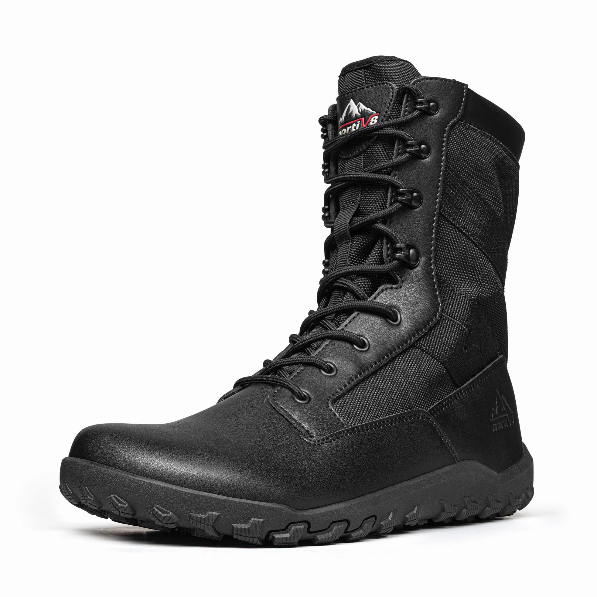 NORTIV 8 Stivali tattici militari da uomo a punta larga da uomo Zero Drop lavoro a piedi nudi minimalista in pelle con cerniera laterale stivali da combattimento da moto