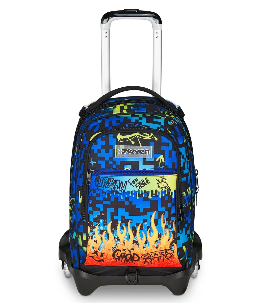 Seven Zaino Trolley Scuola Elementare Bambino 3 ruote, Zaino Sganciabile, Doppio Uso, Spallacci a Scomparsa, blu