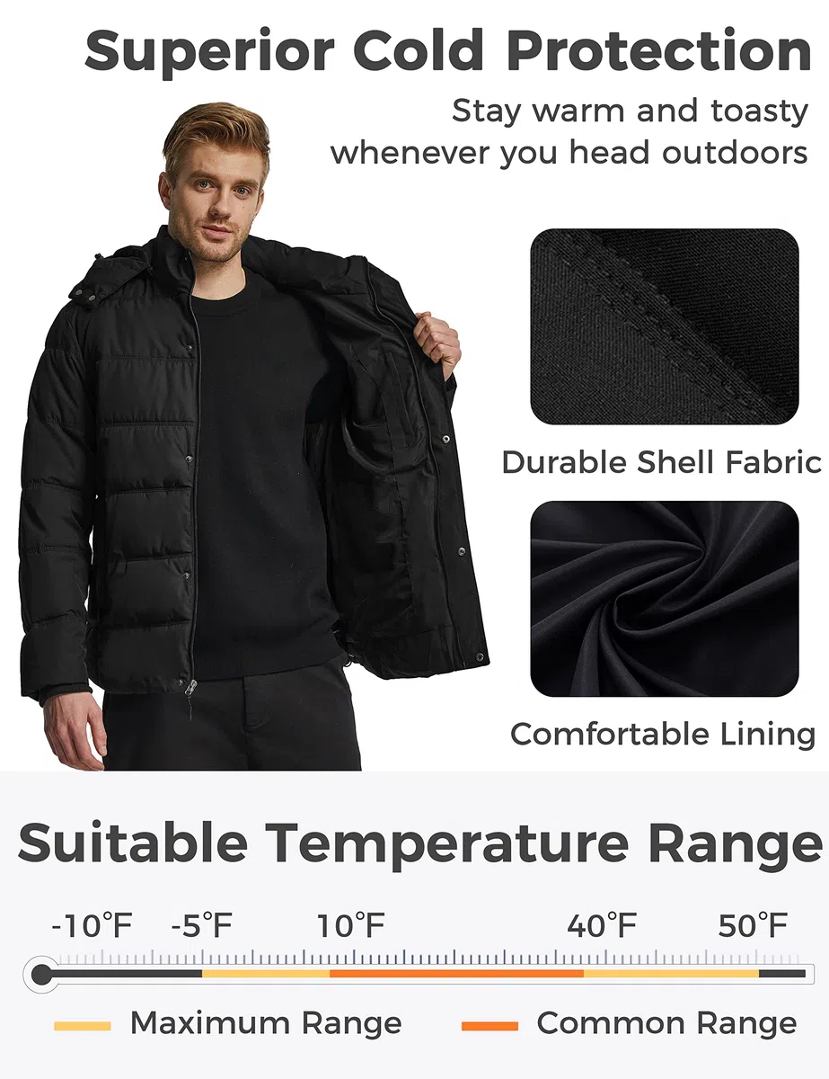 Wantdo Giacca con Cappuccio Antivento Invernale Parka da Lavoro Imbottita Cappotto da Esterno Trapuntato Giubbotto da Trekking in Cotone Uomo