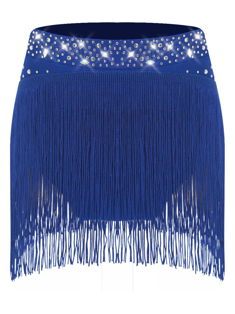 JEATHA Ragazza Abito da Ballo Latino Monospalla 2 Pezzi Top Corto con Strass e Gonna Irregolaro con Frange Vestito da Danza Classica Standard Salsa Samba