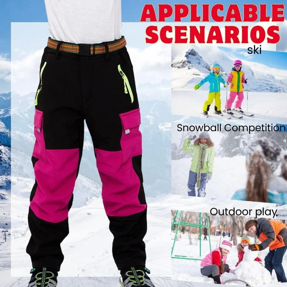 Pantaloni termici impermeabili per ragazzi e ragazze, pantaloni da neve invernali, pantaloni cargo imbottiti, pantaloni da sci softshell, per bambini