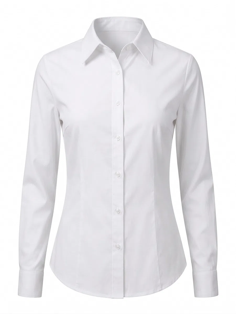 Camicia Donna Elegante Cotone Elasticizzato Camicetta Blusa Aderente Ufficio Casual Manica Lunga Slim Fit