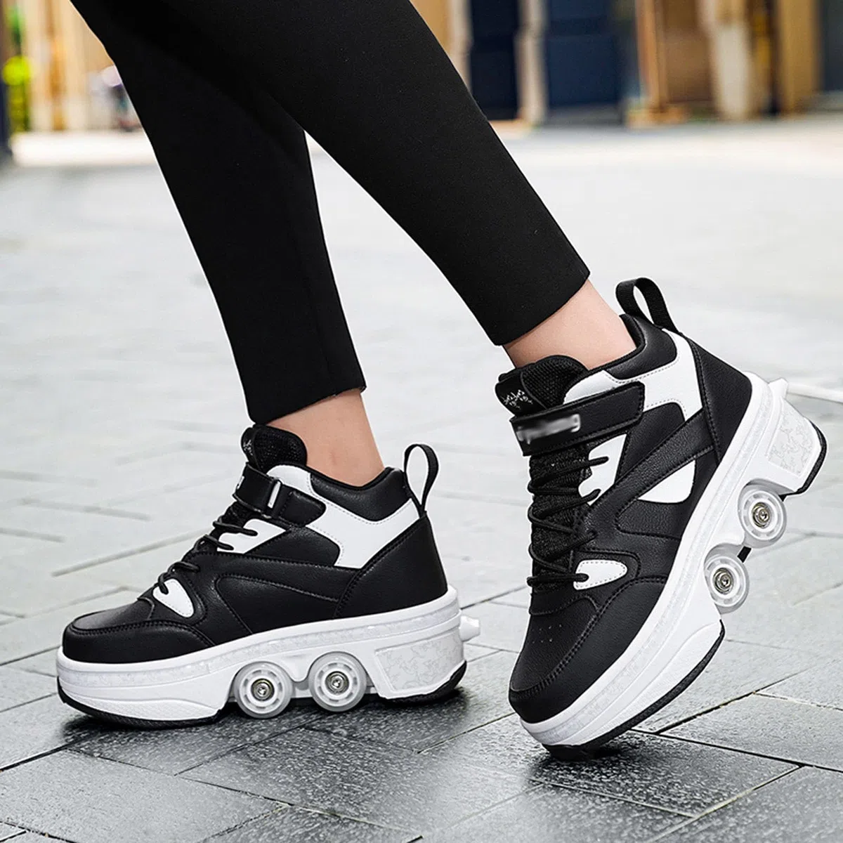 Sneakers Roller Scarpe da Skateboard Sneakers con Ruote Sport Ginnastica Moda Multiuso Kick Roller Shoe,Black-36