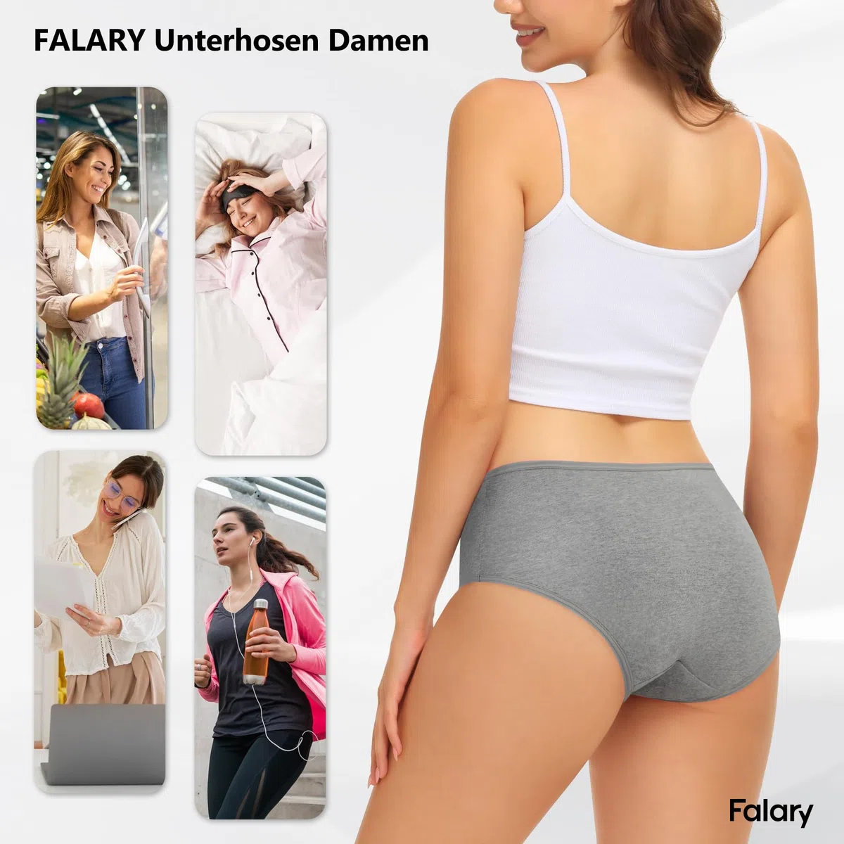 FALARY Mutande Donna Cotone Midi Vita Slip Sportivo Culotte Comode Elasticizzato Pacco da 6