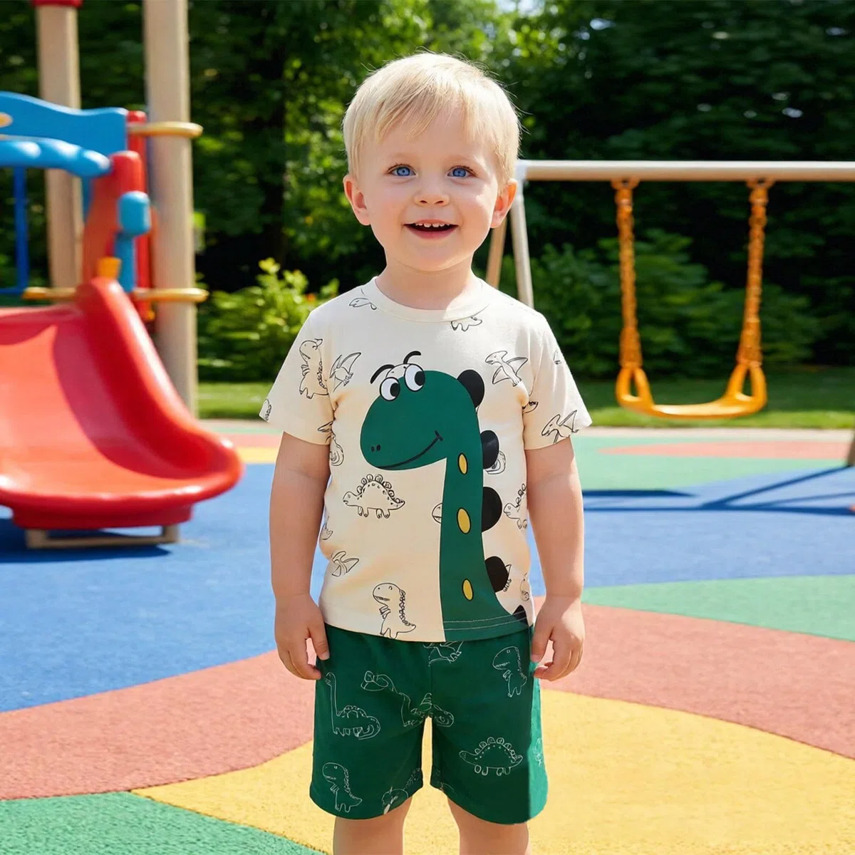 2 Pezzi Completi per Bambino Neonato Set di Vestiti Estivi Maglietta Top con Dinosauro da Maniche Corte e Pantaloncini Felpa Tuta per Bambini