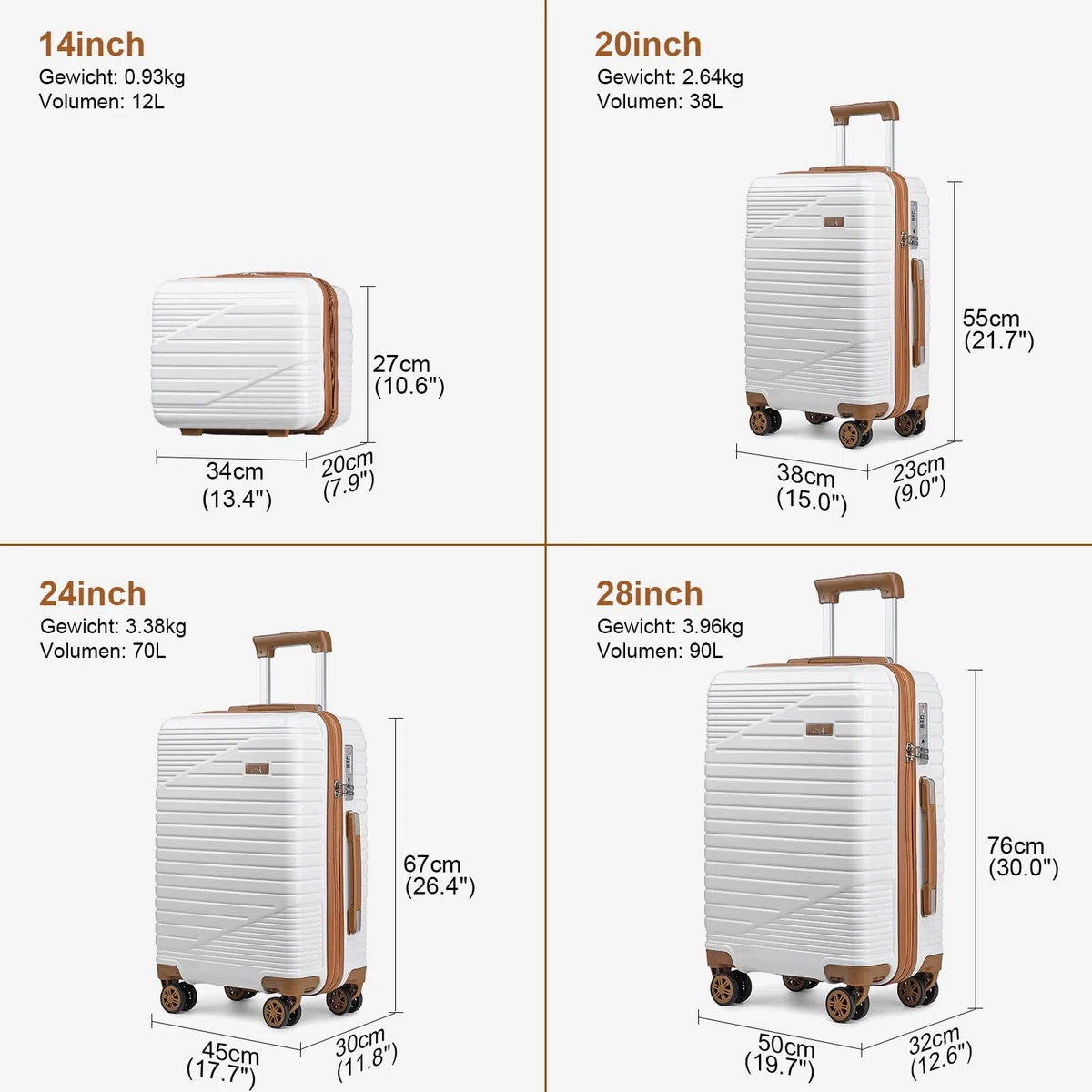 Sea choice Set di Valigie Rigide 4 Pezzi Trolley Valigia Espandibile Bagaglio a Mano Rigide in Policarbonato 8 Ruote Rotanti Valigia S-M-L-XL