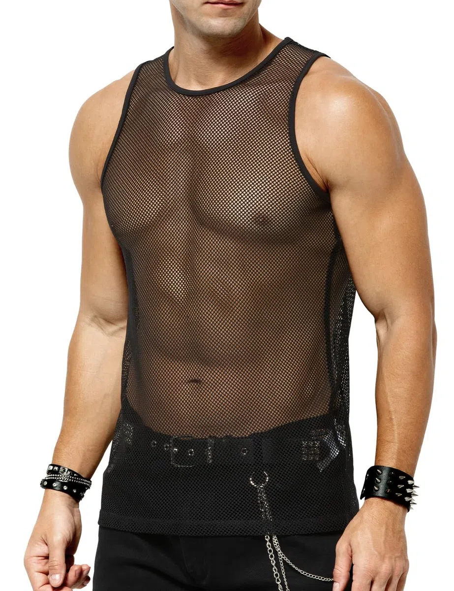 Casey Kevin Canotta in Maglia da Uomo Trasparente Canottiera, Uomo Maglietta a Rete Senza Maniche a Rete Muscolare Canottiere Clubwear Gym