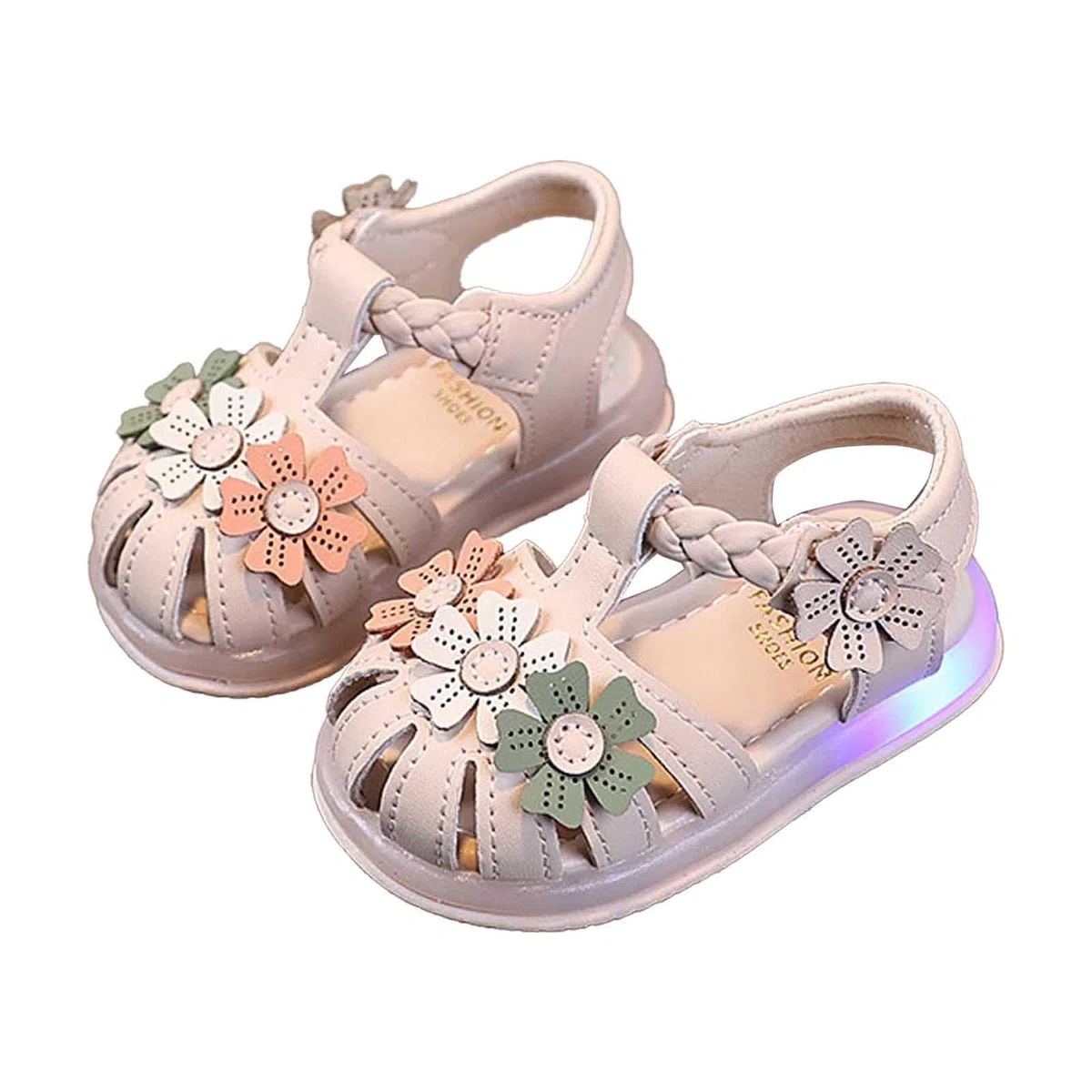Generico Sandali Bambina - Scarpe da Passeggio Estive con Luci per Bambine da 1 A 2 Anni Sandali con Punta Chiusa E Fiori