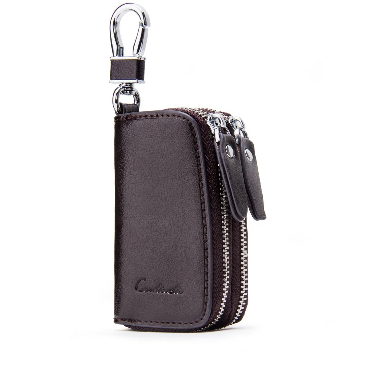 Contacts Portachiavi in pelle, unisex, grande, con 2 zip, in pelle, a portafoglio, per chiavi dell'auto