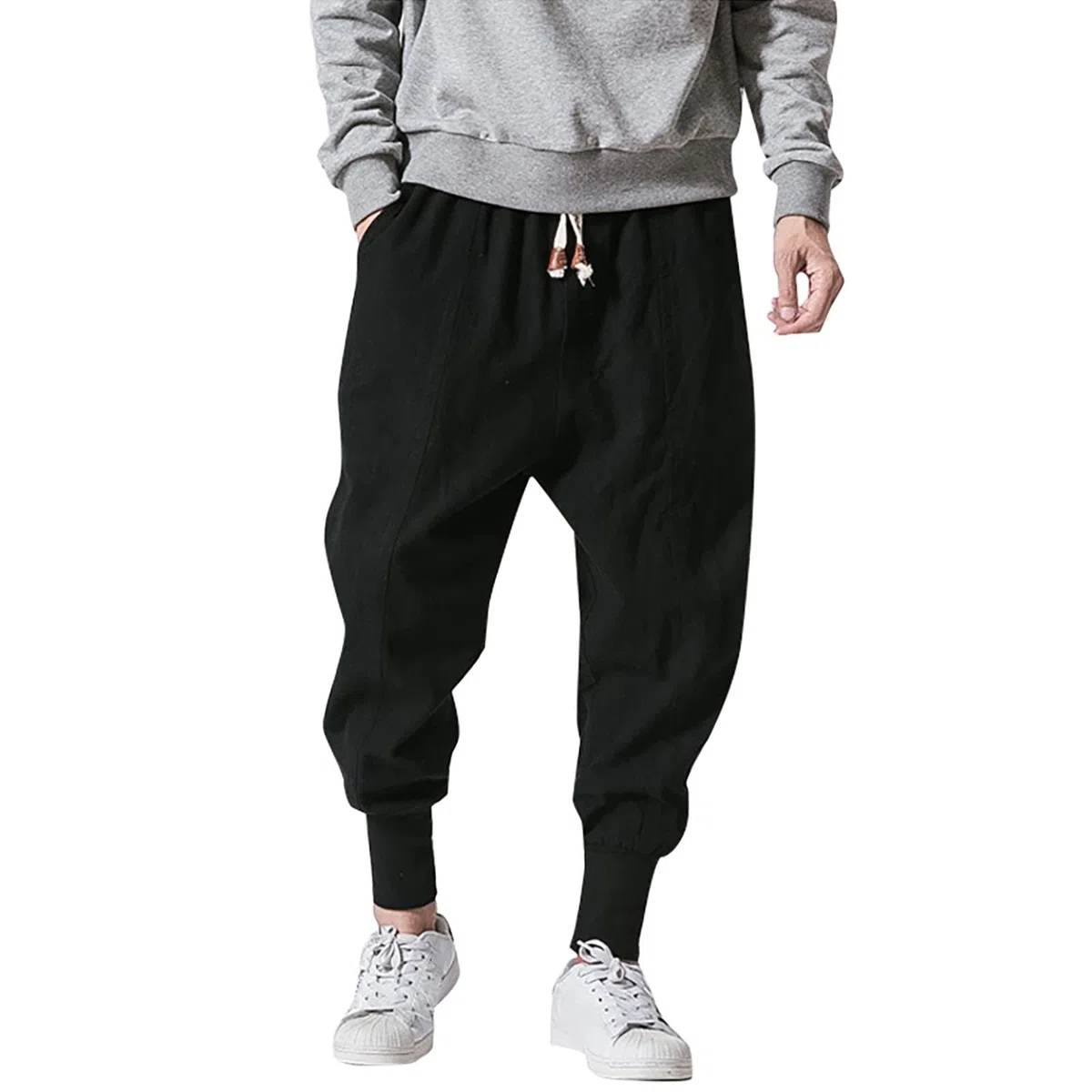 Generico Pantaloni Baggy da Uomo in Stile Harem Giapponese Kirakuco Pantaloni Cotone e Lino Pantaloni Casual Lunghi Cavallo Basso Hip-Hop Joggers Pantalaccio Calzoncini Streetwear