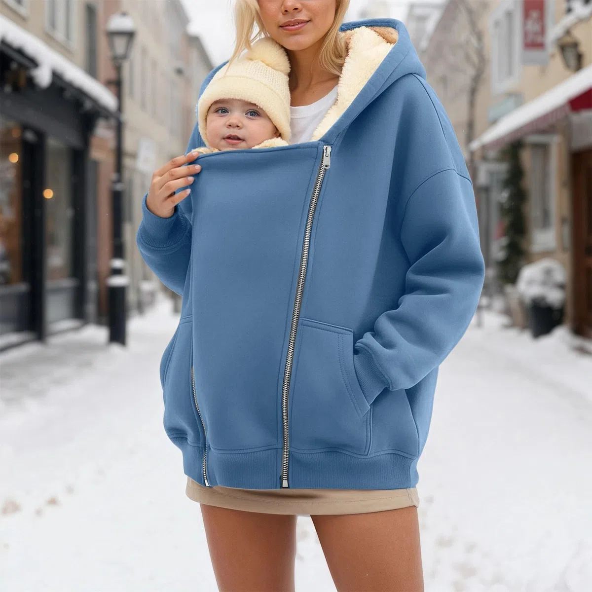 Hanraz Giacca premaman invernale con inserto per neonato, calda e morbida, giacca 2 in 1, in tinta unita, elegante cappotto premaman per donne incinte