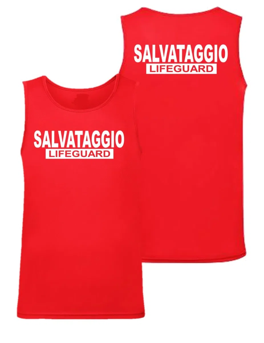 Canotta Salvataggio Lifeguard Rossa da Uomo con Stampa Fronte Retro