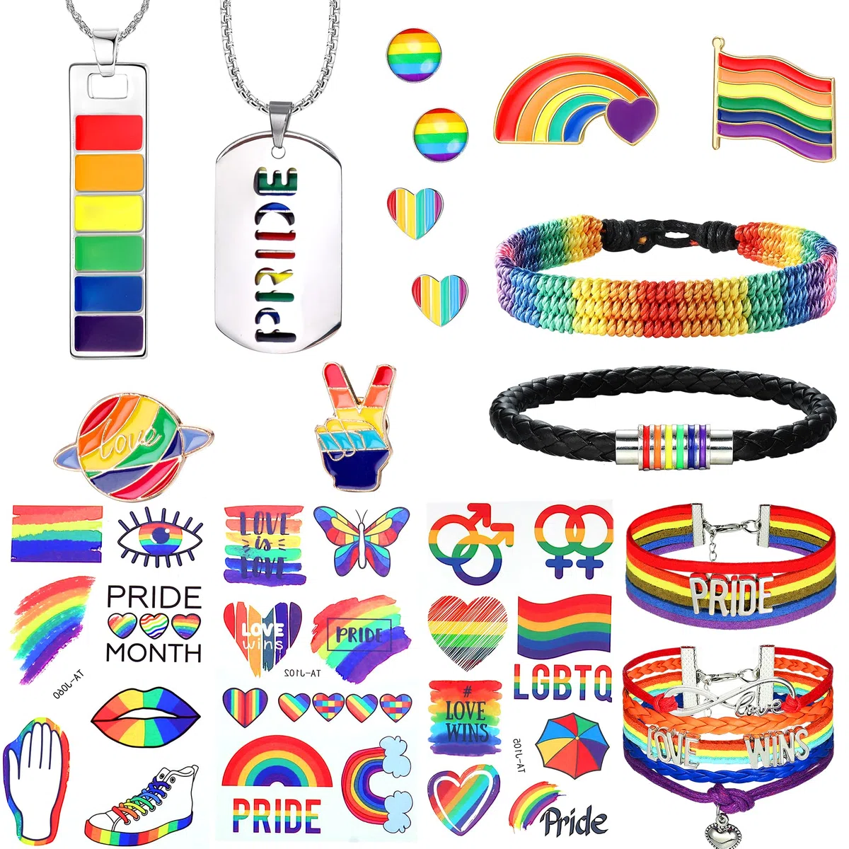 Collana LGBT Arcobaleno Pride Braccialetto Orecchini Tatuaggi Temporanei Spille Gioielli