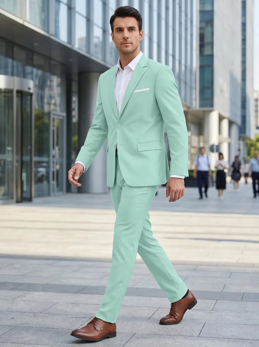 Completo da uomo slim fit, 2 pezzi, con risvolto dentellato a due bottoni, tinta unita, giacca e pantaloni, set smoking per ballo di fine anno